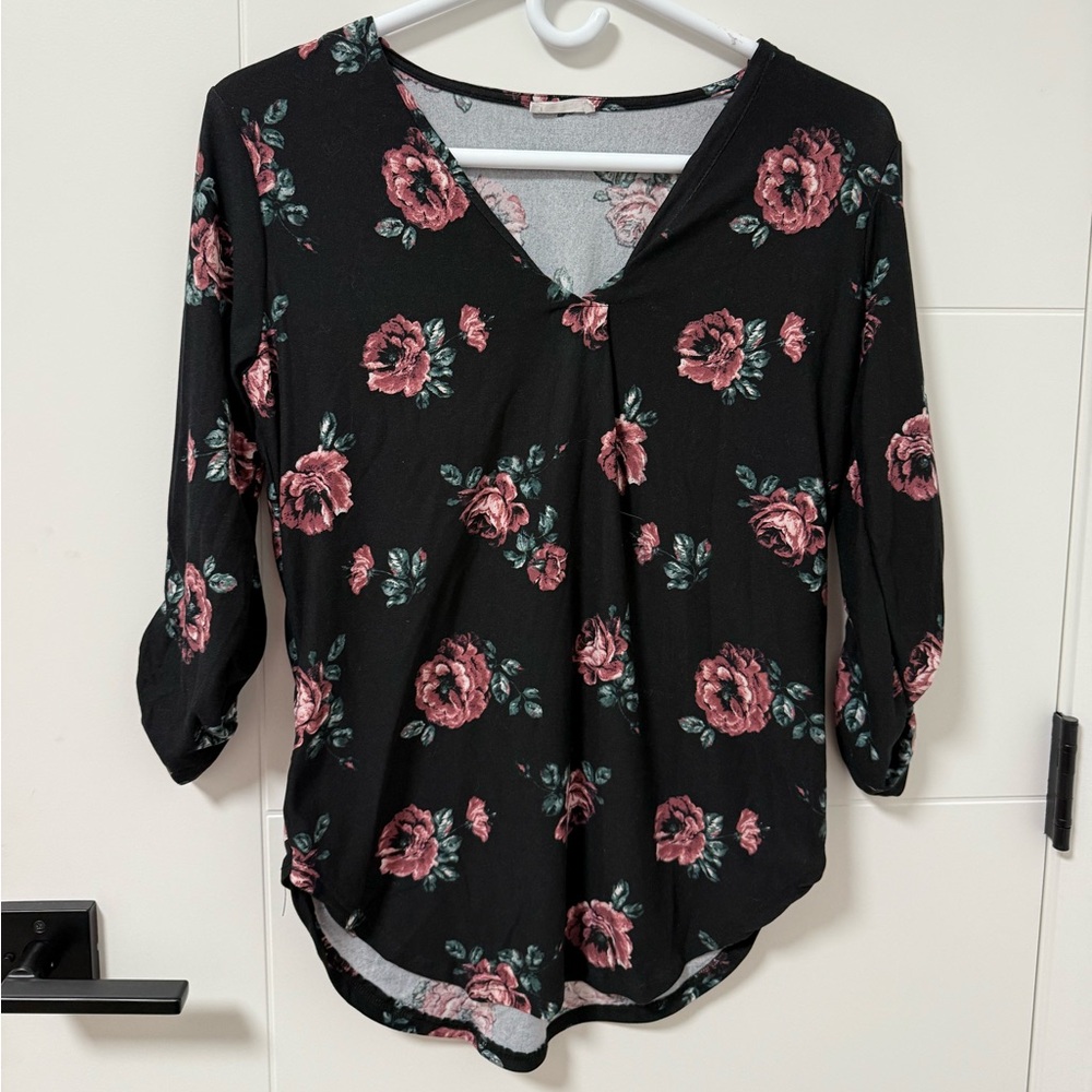 Floral Black and Pink Women's Top